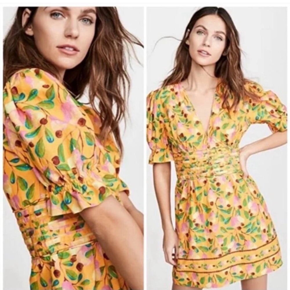 FARM Rio Vibrant Yellow Floral Midi Dress